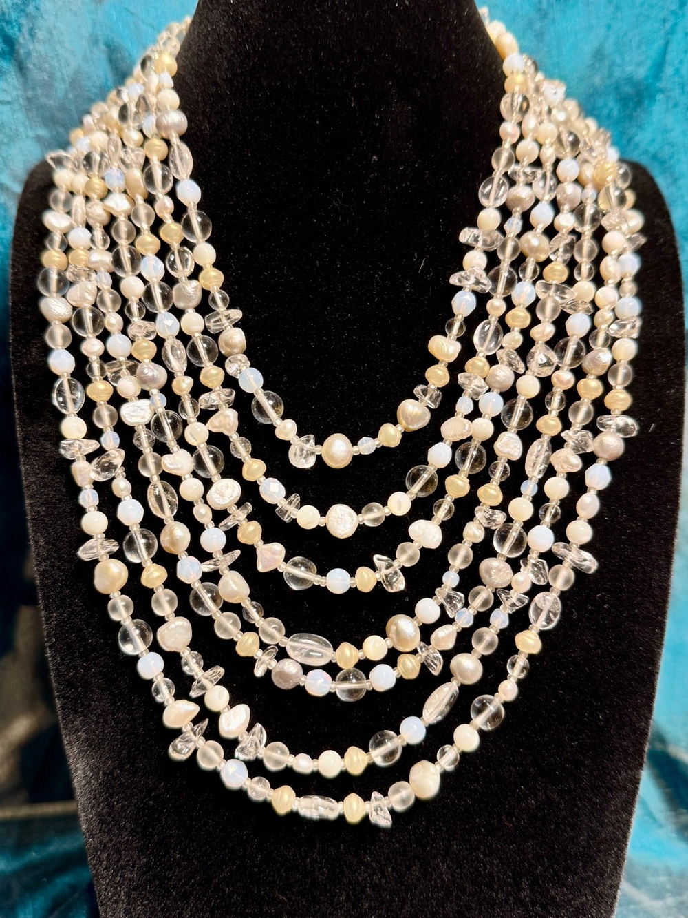 Signed Graziano Multi-Strand Natural Pearl & Glass Bead Necklace & Bracelet Set